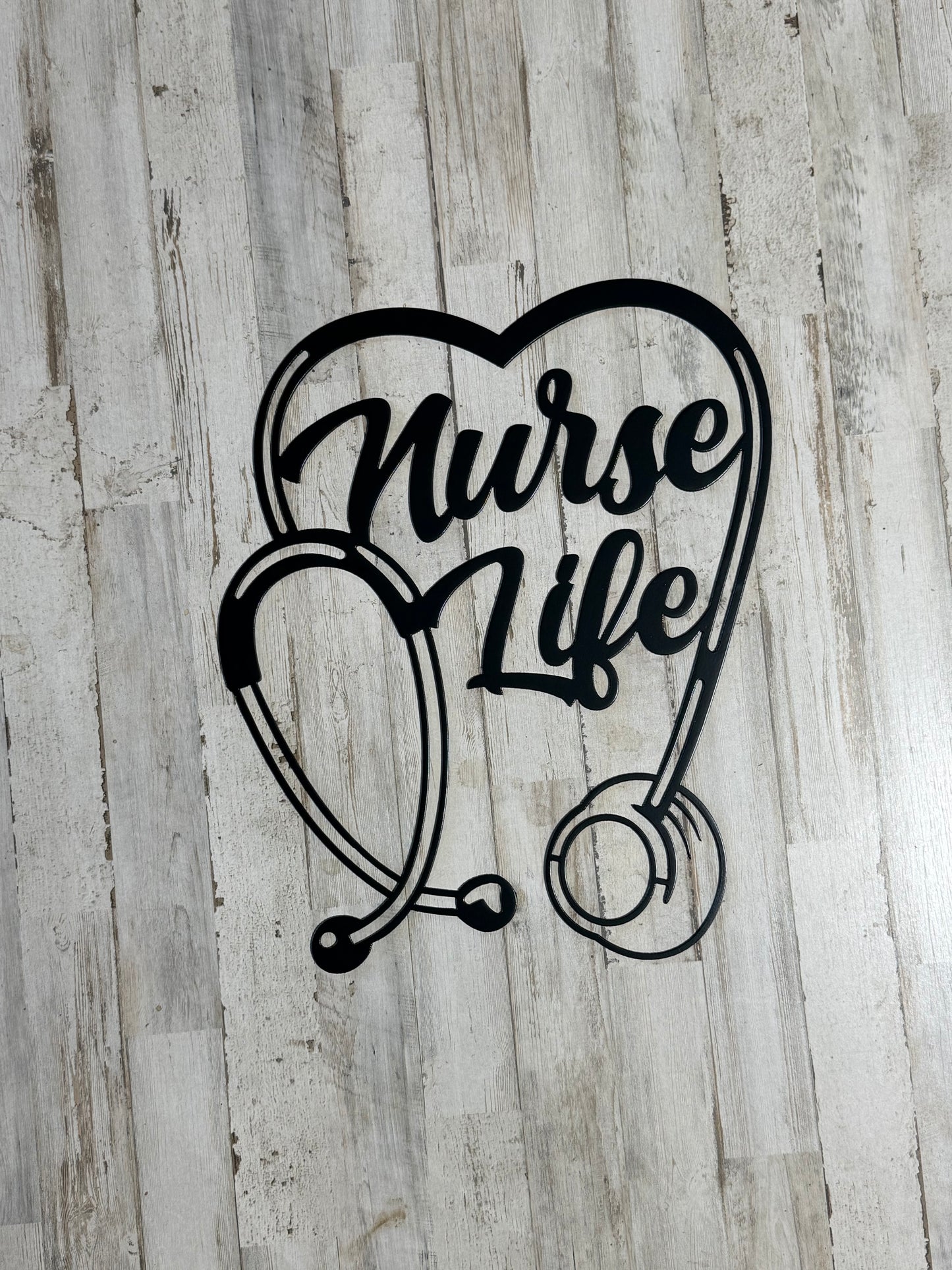 Nurse Life Metal Wall Art Sign – Stethoscope Heart Design – Powder Coated Steel – Nurse Gift