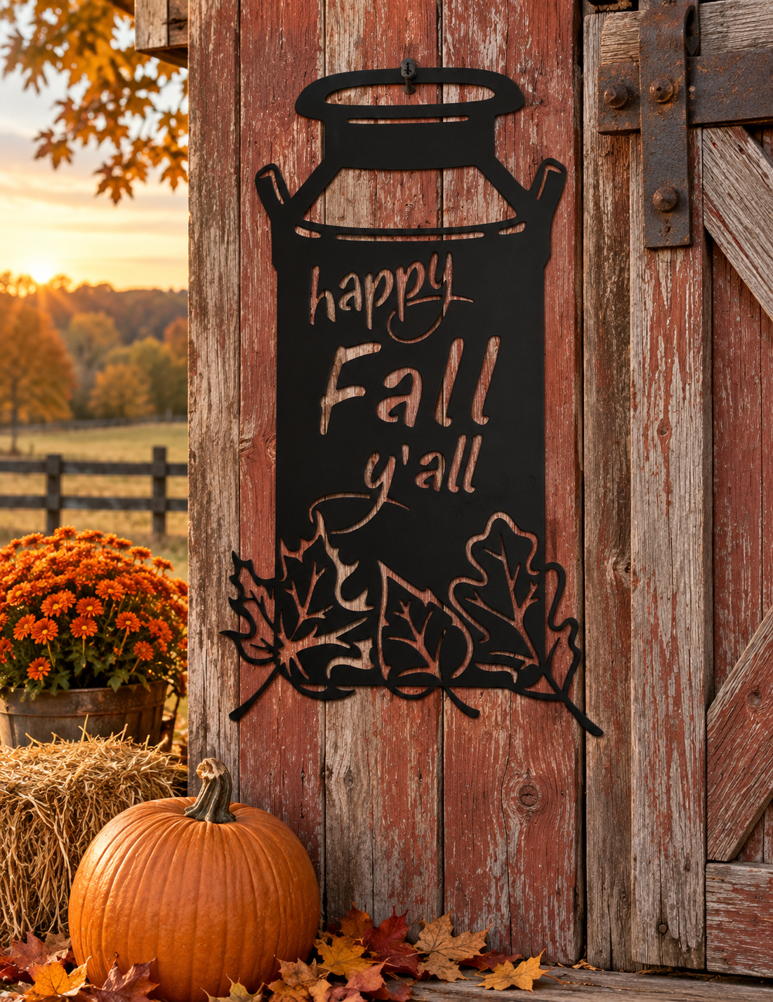 Happy Fall Y’all Milk Can Metal Sign – Rustic Autumn Farmhouse Décor