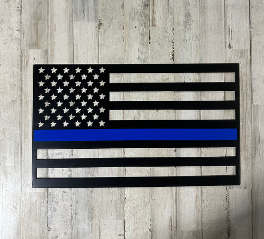 Thin Blue Line American Flag – Powder Coated Steel Wall Sign