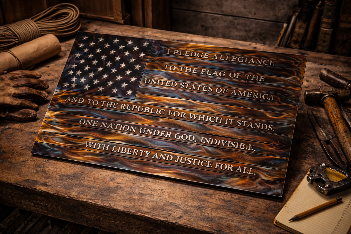 American Flag with Pledge of Allegiance – Heat Treated Steel Wall Art