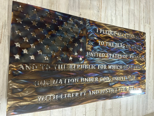 American Flag with Pledge of Allegiance – Heat Treated Steel Wall Art