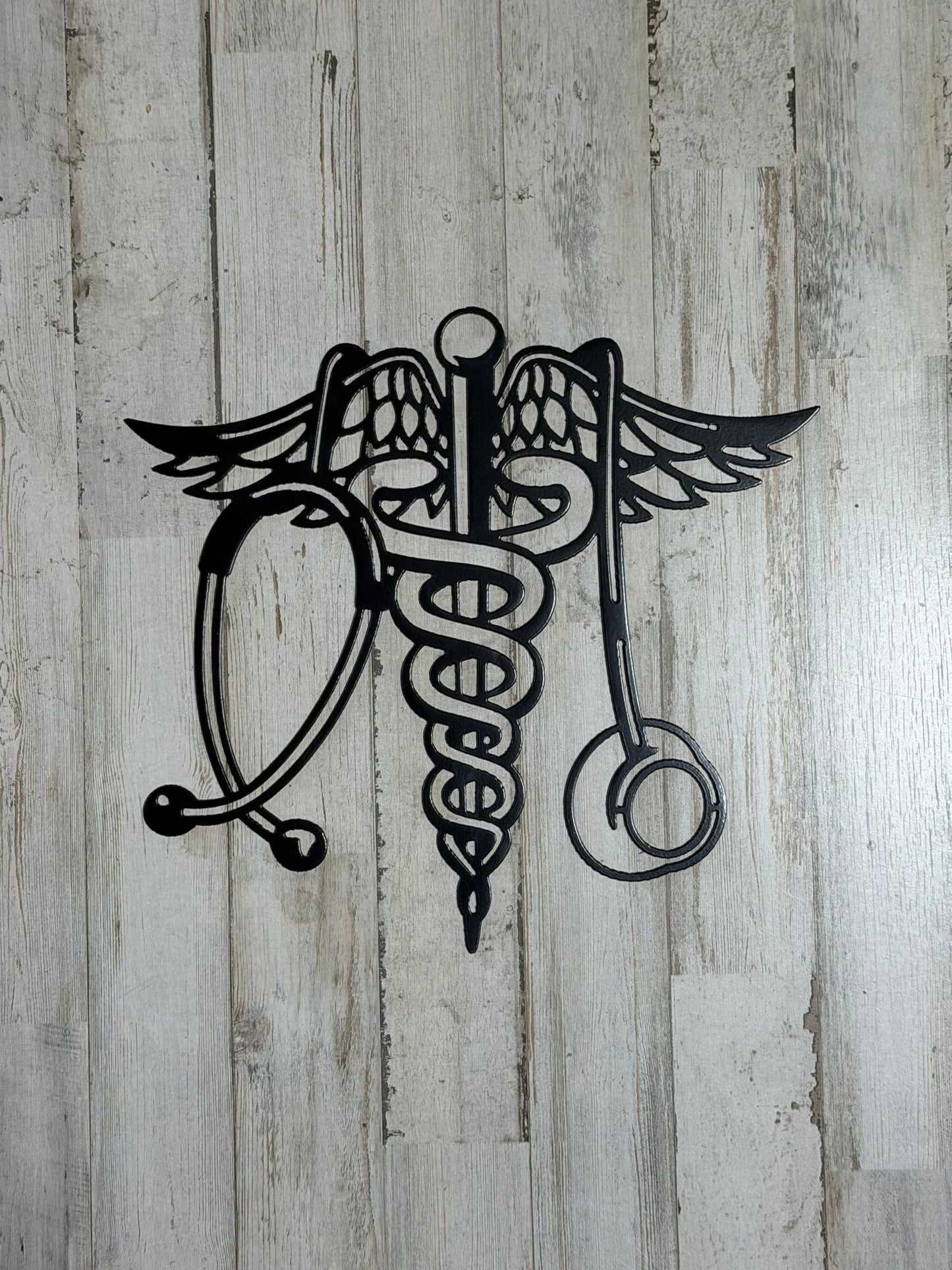 Caduceus Medical Symbol Metal Wall Art – Nurse & Healthcare Decor – Powder Coated Steel Sign