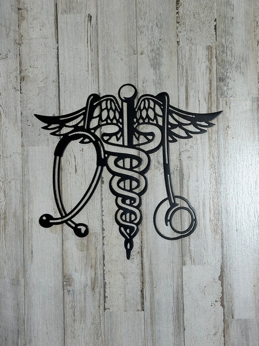 Caduceus Medical Symbol Metal Wall Art – Nurse & Healthcare Decor – Powder Coated Steel Sign