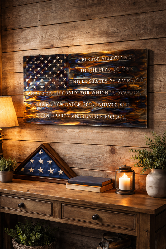 American Flag with Pledge of Allegiance – Heat Treated Steel Wall Art