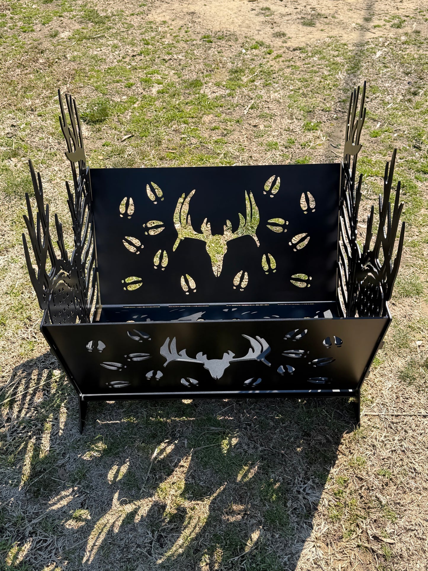 American flag bass and buck fire pit.