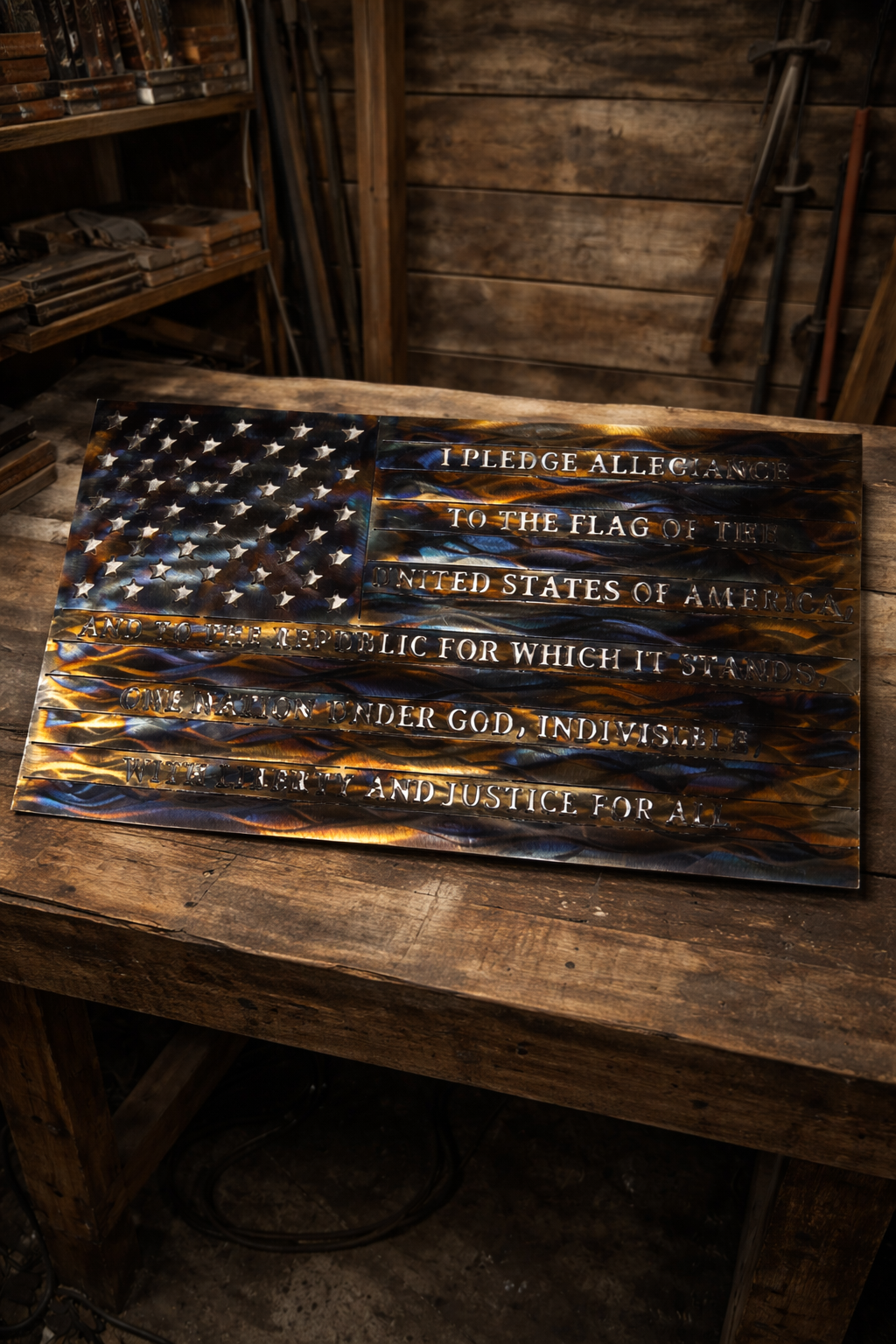 American Flag with Pledge of Allegiance – Heat Treated Steel Wall Art