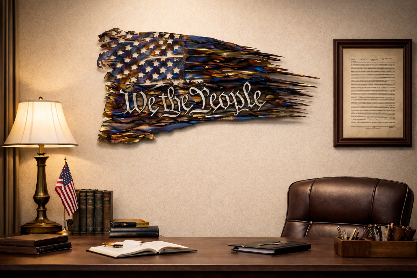 Tattered American Flag with “We the People” – Heat Treated Steel Wall Art