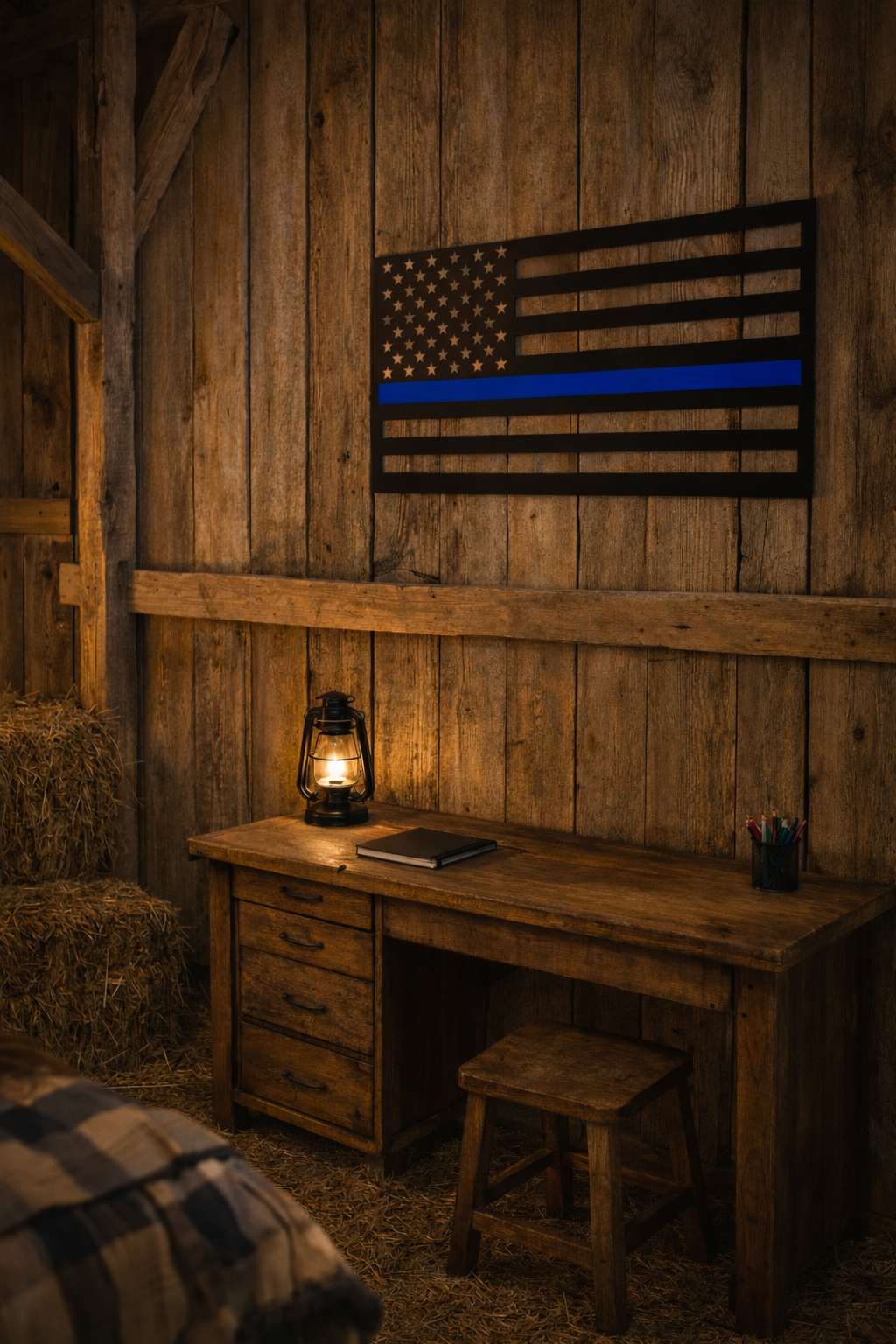 Thin Blue Line American Flag – Powder Coated Steel Wall Sign