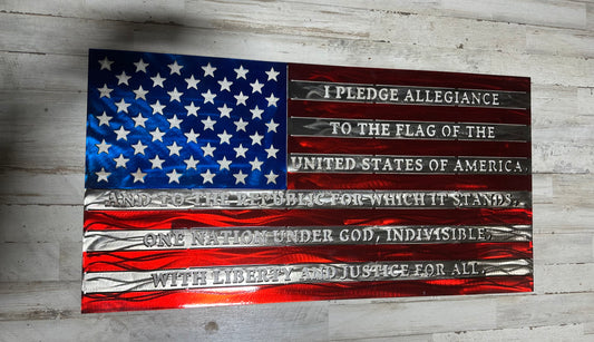 Pledge of Allegiance American Flag – 16” x 30” | 14-Gauge Steel | Powder-Coated | High-Gloss Clear