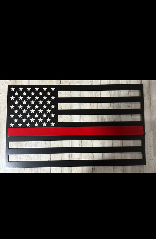 Thin Red Line American Flag – 14 Gauge Steel Wall Art
