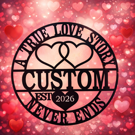 A True Love Story Custom Metal Sign – Personalized Valentine Wall Art (24” x 24”)