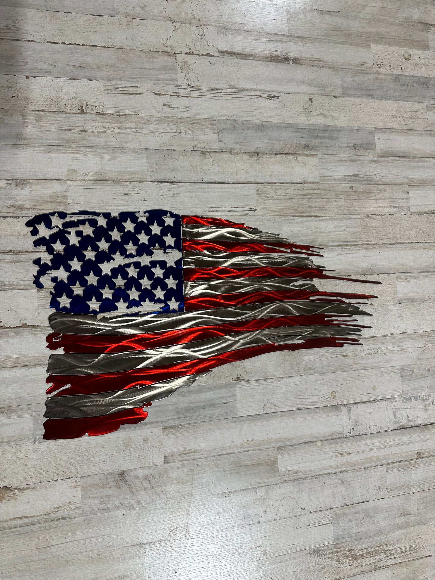 Tattered American Flag Metal Wall Art – 24” Standard Color Steel Flag – 14 Gauge Powder Coated